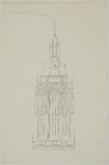 206069 Opstand van het bovenste gedeelte - de lantaarn - van de toren van de Cunerakerk te Rhenen.